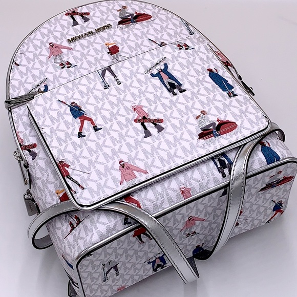 Michael Kors Jet Set Girls Adina Medium Backpack MK Bright White Silver Multi - Picture 11 of 16